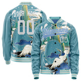 Custom Light-Blue White Heron And Cloud 3D Pattern Varsity Letterman Jacket