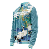 Custom Light-Blue White Heron And Cloud 3D Pattern Varsity Letterman Jacket JA02240617JC263