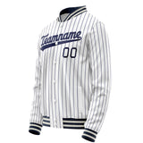 Custom White Navy Navy Pinstripe Varsity Letterman Jacket JA02240617JC478