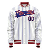 Custom White Royal Royal Pinstripe Varsity Letterman Jacket JA02240617JC479