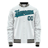 Custom White Teal Teal Pinstripe Varsity Letterman Jacket JA02240617JC480