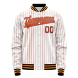 Custom White Orange Orange Pinstripe Varsity Letterman Jacket JA02240617JC483