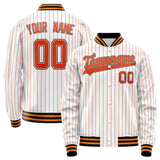 Custom White Orange Orange Pinstripe Varsity Letterman Jacket JA02240617JC483