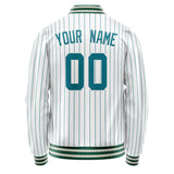 Custom White Teal Teal Pinstripe Varsity Letterman Jacket JA02240617JC486