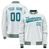 Custom White Teal Teal Pinstripe Varsity Letterman Jacket JA02240617JC486