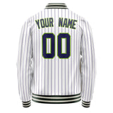 Custom White Navy Purple Pinstripe Varsity Letterman Jacket JA02240617JC487