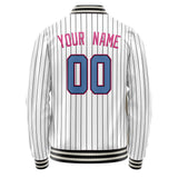 Custom White Pink Black Pinstripe Varsity Letterman Jacket JA02240617JC489