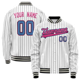 Custom White Pink Black Pinstripe Varsity Letterman Jacket JA02240617JC489