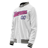 Custom White Pink Black Pinstripe Varsity Letterman Jacket JA02240617JC489