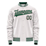 Custom White Kelly-Green Red Pinstripe Varsity Letterman Jacket JA02240617JC491