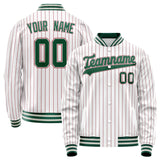 Custom White Kelly-Green Red Pinstripe Varsity Letterman Jacket JA02240617JC491