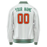 Custom White Orange Kelly Green Pinstripe Varsity Letterman Jacket JA02240617JC494