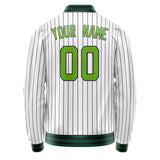 Custom White Neon-Green Black Pinstripe Varsity Letterman Jacket JA02240617JC500