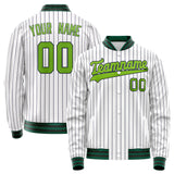 Custom White Neon-Green Black Pinstripe Varsity Letterman Jacket JA02240617JC500