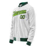 Custom White Neon-Green Black Pinstripe Varsity Letterman Jacket JA02240617JC500