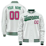 Custom White Pink Kelly Green Pinstripe Varsity Letterman Jacket JA02240617JC503