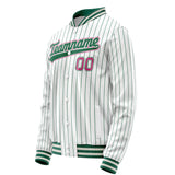 Custom White Pink Kelly Green Pinstripe Varsity Letterman Jacket JA02240617JC503