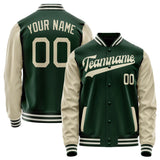 Custom Green Cream Solid Color Varsity Letterman Jacket