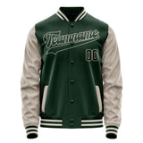 Custom Green Cream Solid Color Varsity Letterman Jacket JA02240617JG184