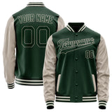 Custom Green Cream Solid Color Varsity Letterman Jacket JA02240617JG184