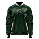 Custom Green Cream Solid Color Varsity Letterman Jacket JA02240617JG187