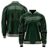 Custom Green Cream Solid Color Varsity Letterman Jacket JA02240617JG187