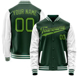 Custom Green White Solid Color Varsity Letterman Jacket