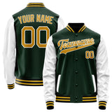 Custom Green Gold Solid Color Varsity Letterman Jacket