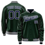 Custom Green Navy Solid Color Varsity Letterman Jacket JA02240617JG193