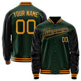 Custom Green Gold Solid Color Varsity Letterman Jacket