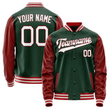 Custom Green Crimson Solid Color Varsity Letterman Jacket JA02240617JG199