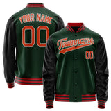 Custom Green Orange Solid Color Varsity Letterman Jacket