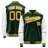 Custom Green White Solid Color Varsity Letterman Jacket