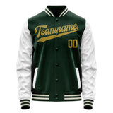 Custom Green White Solid Color Varsity Letterman Jacket JA02240617JG205