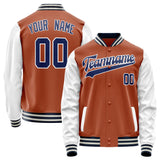 Custom Texas-Orange White Solid Color Varsity Letterman Jacket JA02240617JG426