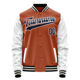 Custom Texas-Orange White Solid Color Varsity Letterman Jacket JA02240617JG427