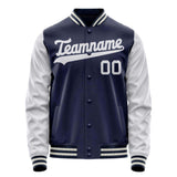 Custom Navy White Solid Color Varsity Letterman Jacket JA02240617KZ266