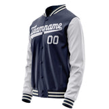 Custom Navy White Solid Color Varsity Letterman Jacket JA02240617KZ266