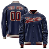 Custom Navy Crimson Solid Color Varsity Letterman Jacket JA02240617KZ267