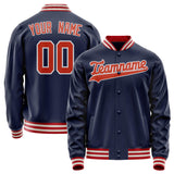 Custom Navy Orange Solid Color Varsity Letterman Jacket