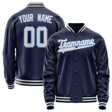 Custom Navy White Solid Color Varsity Letterman Jacket