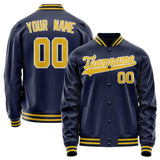 Custom Navy Gold Solid Color Varsity Letterman Jacket JA02240617KZ270