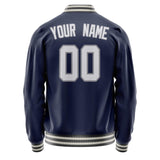 Custom Navy White Solid Color Varsity Letterman Jacket JA02240617KZ271