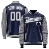 Custom Navy Gray Solid Color Varsity Letterman Jacket