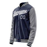 Custom Navy Gray Solid Color Varsity Letterman Jacket JA02240617KZ272