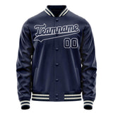 Custom Navy White Solid Color Varsity Letterman Jacket JA02240617KZ273