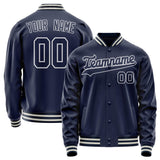 Custom Navy White Solid Color Varsity Letterman Jacket JA02240617KZ273