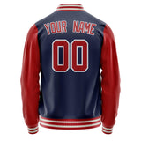 Custom Navy Red Solid Color Varsity Letterman Jacket JA02240617KZ277