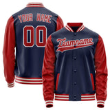 Custom Navy Red Solid Color Varsity Letterman Jacket