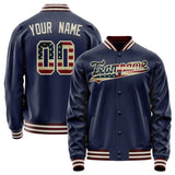 Custom Navy Cream Vintage Usa Flag Varsity Letterman Jacket